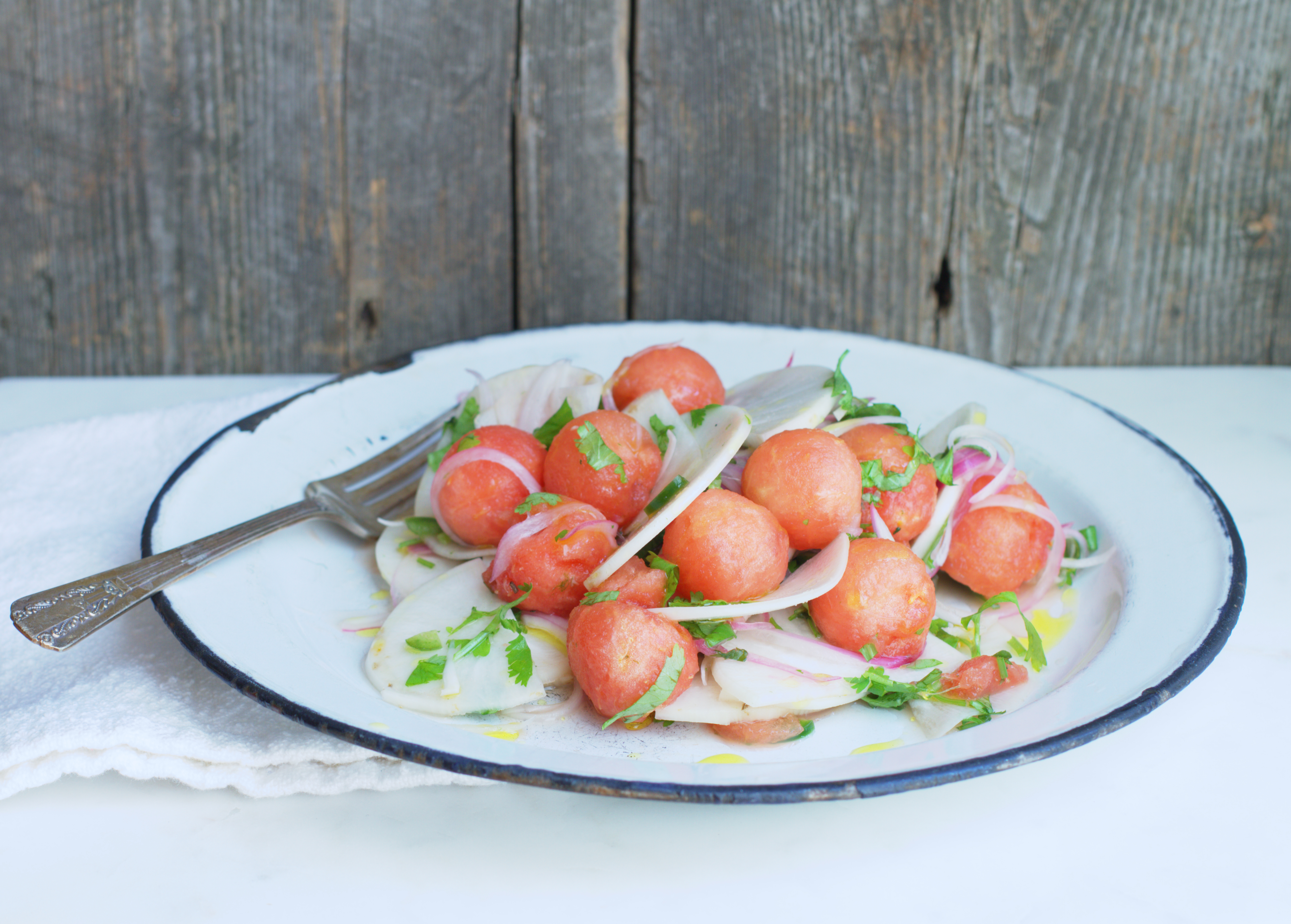 salade rabiole melon coriandre oignons lime jalapenos | chantez la pomme